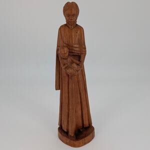 Artist Carved Madonna and Child Wood Sculpture Maternal Figurine Hand Crafted